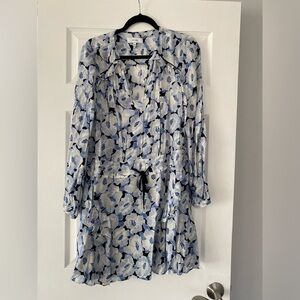 Reiss Blue and White Floral Long Sleeve Dress